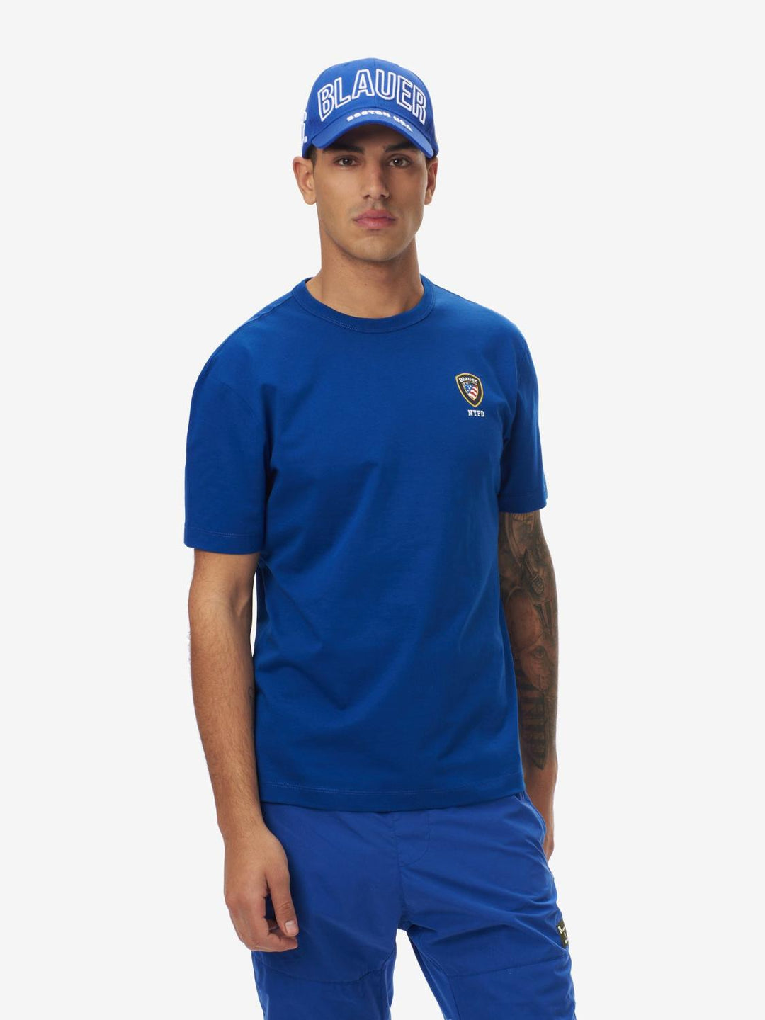 Blauer T-shirt MANICA CORTA-100% katoen-HEREN POLO'S & T-SHIRTS-Blauw