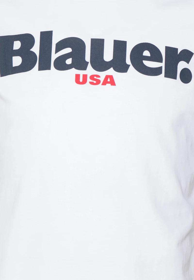 Blauer T-shirt wit-100% katoen-HEREN POLO'S & T-SHIRTS-Wit