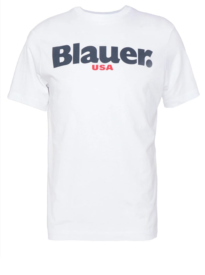 Blauer T-shirt wit-100% katoen-HEREN POLO'S & T-SHIRTS-Wit