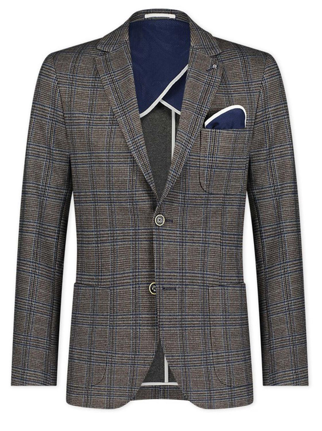 Blue Industry colbert ruit-64% polyester, 30% viskose, 6% elasthaan-HEREN PAKKEN & COLBERTS-Bruin