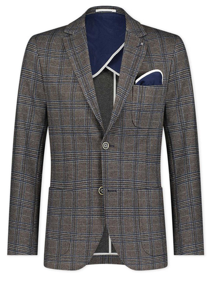 Blue Industry colbert ruit-64% polyester, 30% viskose, 6% elasthaan-HEREN PAKKEN & COLBERTS-Bruin