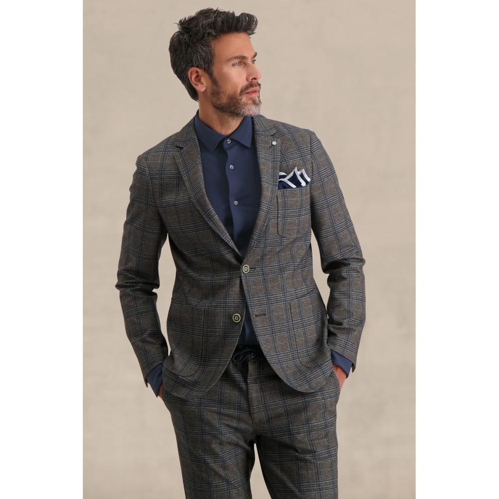 Blue Industry colbert ruit-64% polyester, 30% viskose, 6% elasthaan-HEREN PAKKEN & COLBERTS-Bruin