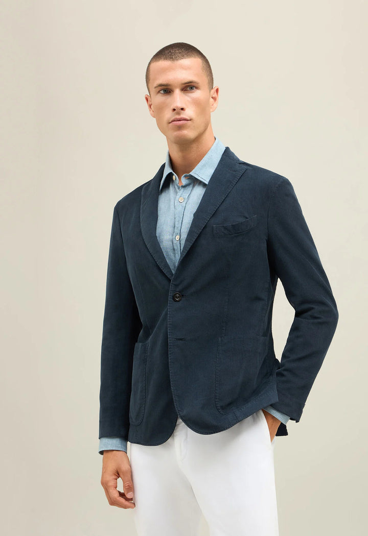 Boglioli K‑Jacket Corduroy – Marineblauw-87% katoen, 12% modal, 1% elasthaan-HEREN PAKKEN & COLBERTS-Blauw