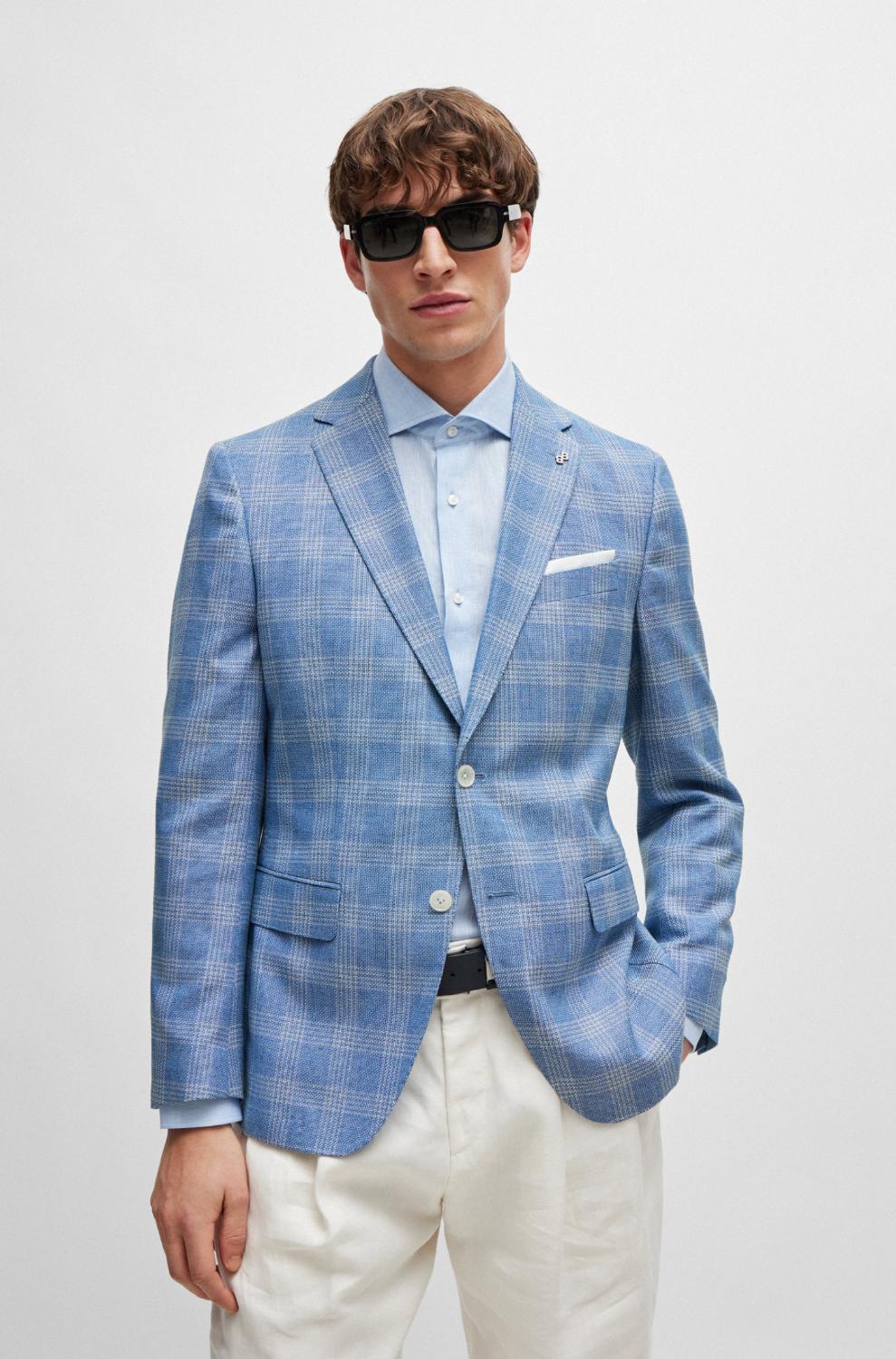 BOSS colbert H HUTSON slimfit-40% wol, 30% katoen, 30% viskose-HEREN PAKKEN & COLBERTS-Blauw