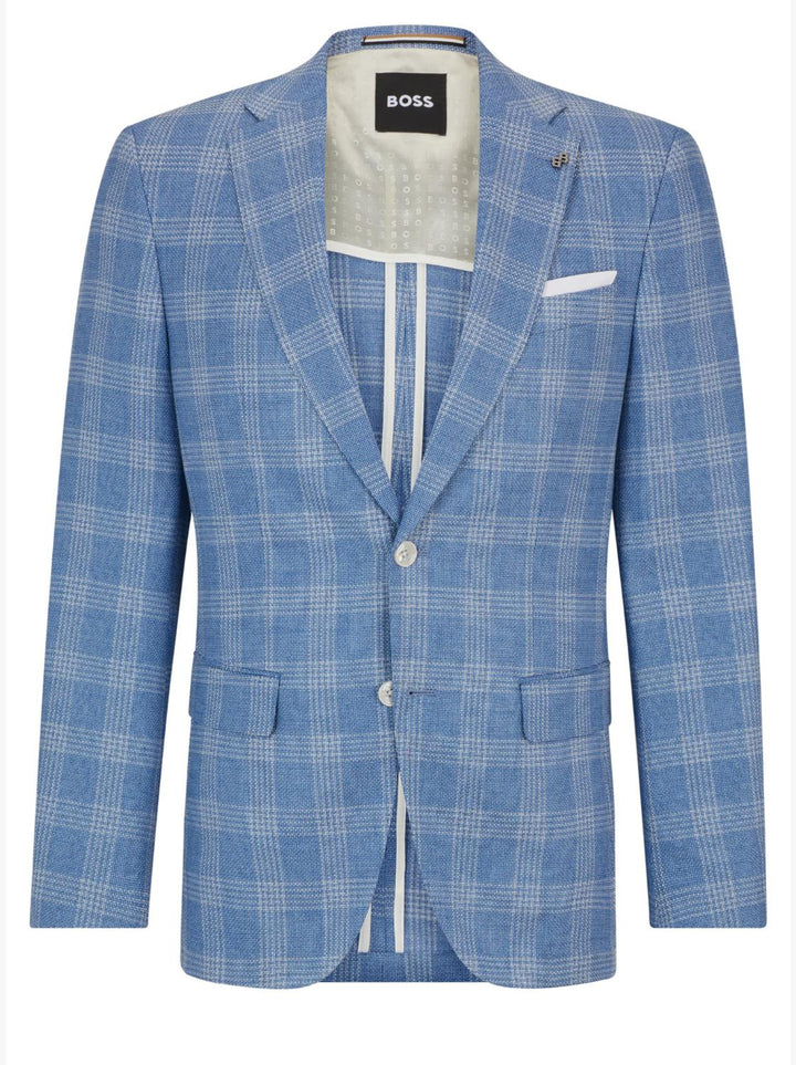 BOSS colbert H HUTSON slimfit-40% wol, 30% katoen, 30% viskose-HEREN PAKKEN & COLBERTS-Blauw