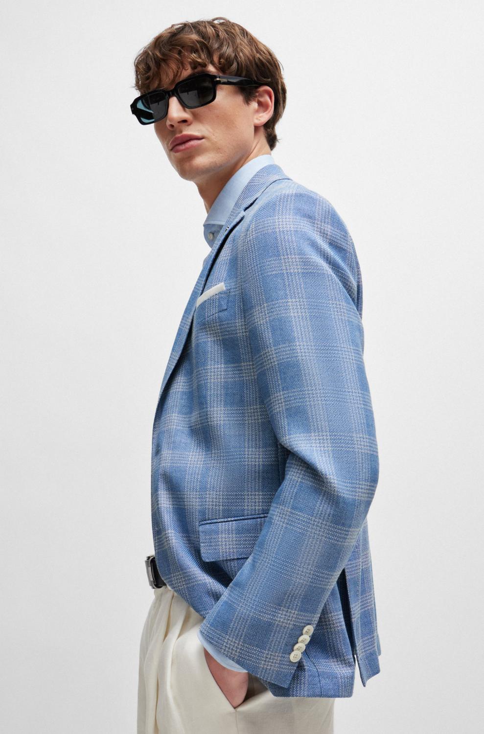 BOSS colbert H HUTSON slimfit-40% wol, 30% katoen, 30% viskose-HEREN PAKKEN & COLBERTS-Blauw