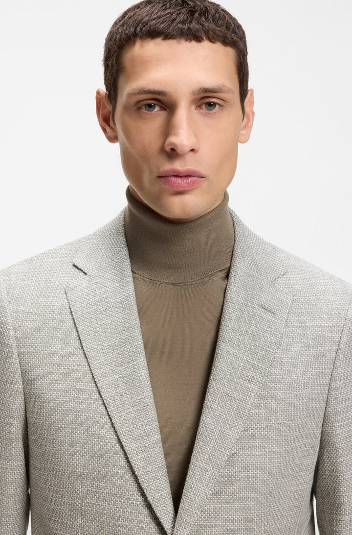 BOSS Colbert Regular‑Fit – Groen-66% katoen, 20% viscose, 12% linnen, 2% elastaan-HEREN PAKKEN & COLBERTS-Groen