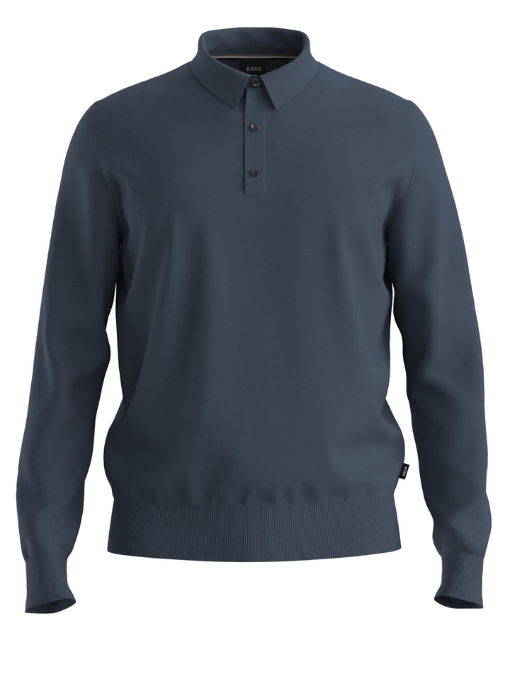 BOSS Gemello‑P Trui Polokraag – Blauw-100% katoen-HEREN TRUIEN & VESTEN-Blauw