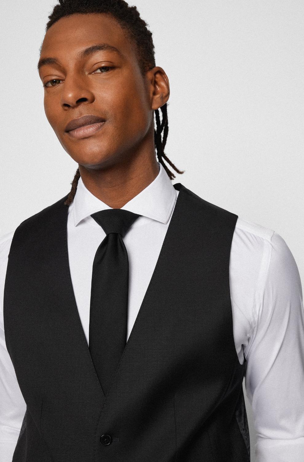 BOSS gilet H-HUGE-VEST-B1-100% wol-HEREN PAKKEN & COLBERTS-Zwart