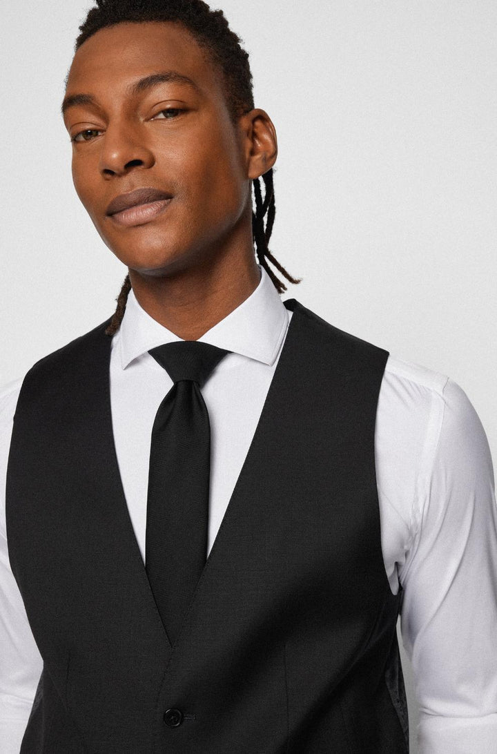 BOSS gilet H-HUGE-VEST-B1-100% wol-HEREN PAKKEN & COLBERTS-Zwart