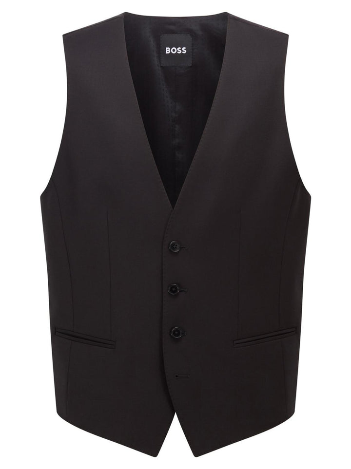 BOSS gilet H-HUGE-VEST-B1-100% wol-HEREN PAKKEN & COLBERTS-Zwart