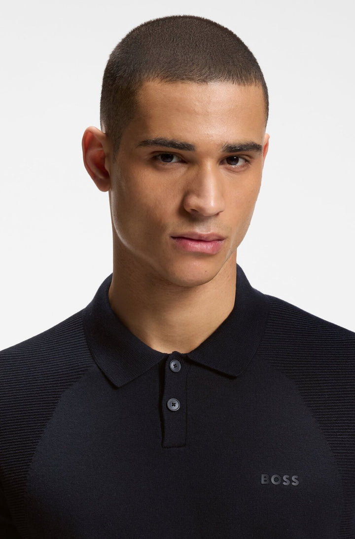 BOSS Green KN_Momentum-Lite PS Gebreide Polo-60% katoen, 40% polyester-HEREN POLO'S & T-SHIRTS-Blauw