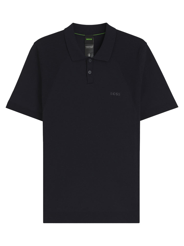 BOSS Green KN_Momentum-Lite PS Gebreide Polo-60% katoen, 40% polyester-HEREN POLO'S & T-SHIRTS-Blauw