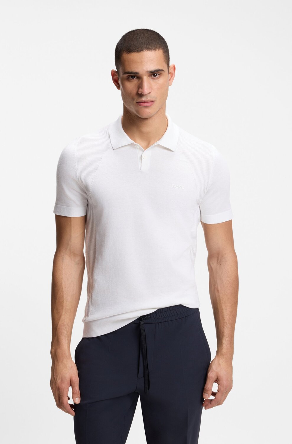BOSS Green KN_Momentum-Lite PS Gebreide Polo-60% katoen, 40% polyester-HEREN POLO'S & T-SHIRTS-Wit