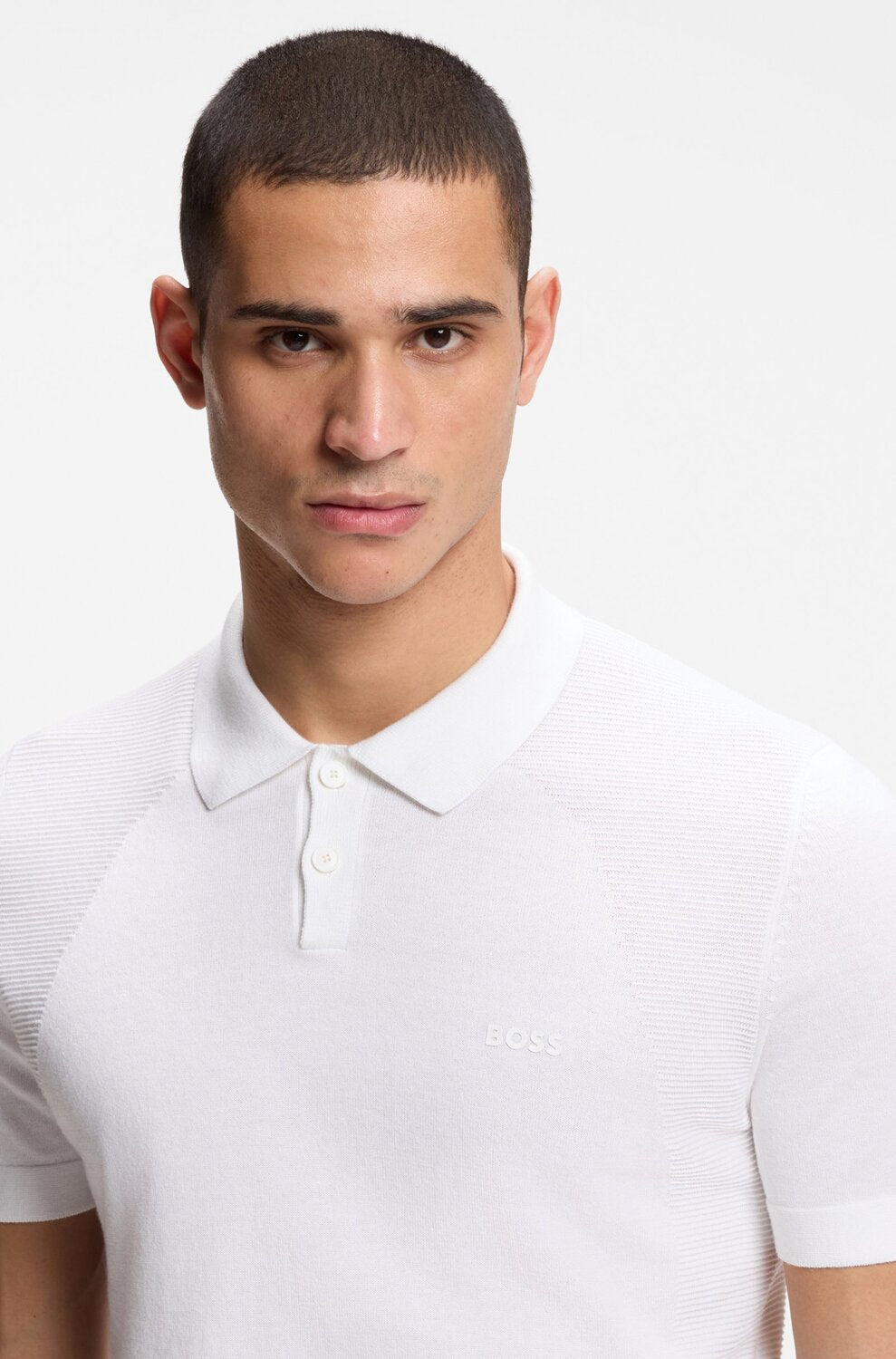 BOSS Green KN_Momentum-Lite PS Gebreide Polo-60% katoen, 40% polyester-HEREN POLO'S & T-SHIRTS-Wit