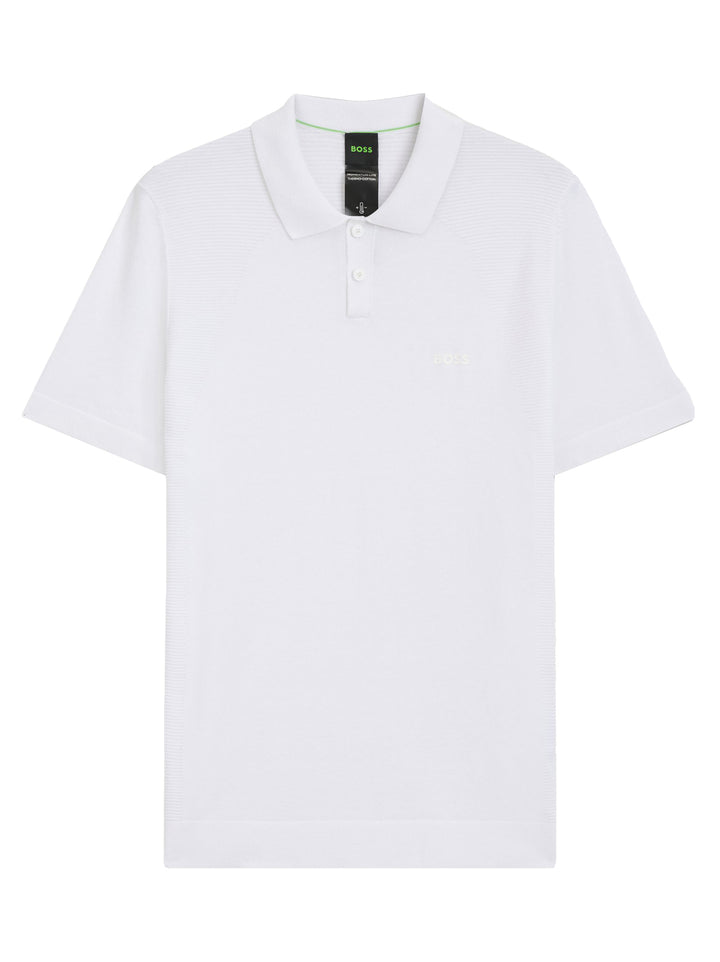 BOSS Green KN_Momentum-Lite PS Gebreide Polo-60% katoen, 40% polyester-HEREN POLO'S & T-SHIRTS-Wit