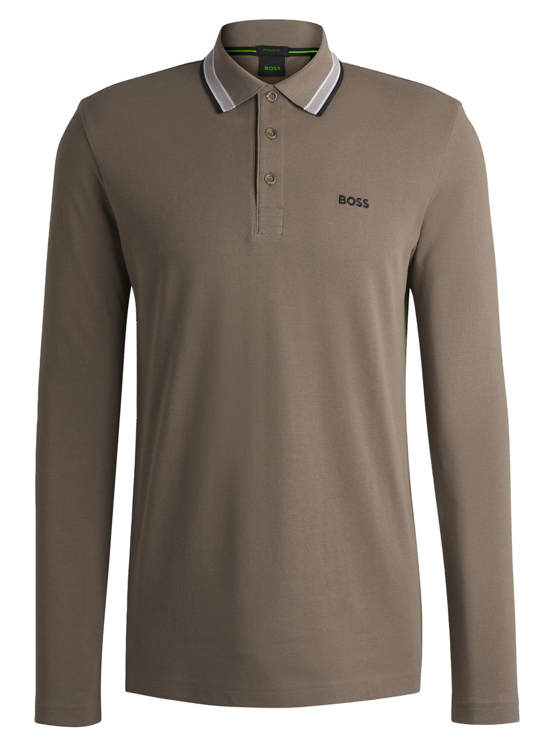 BOSS Green polo lange mouw van katoenpiqué-Kwaliteit: 100% Katoen<br /><br />-HEREN POLO'S & T-SHIRTS-Groen