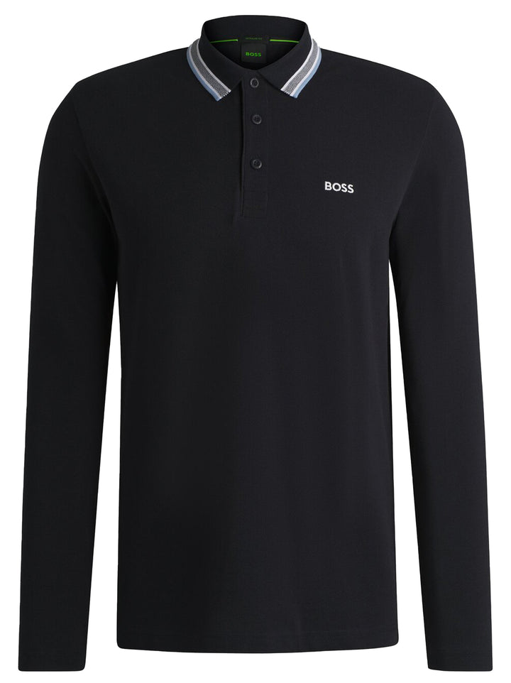  BOSS Green poloshirt met lange mouwen-Kwaliteit: 100% Katoen<br /><br />-HEREN POLO'S & T-SHIRTS-Blauw