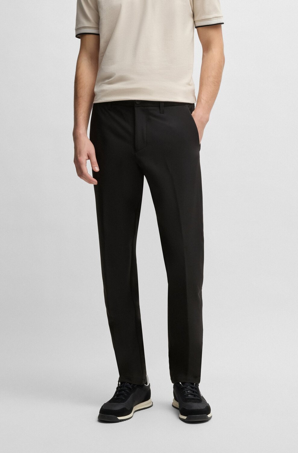 BOSS Green slim fit broek-95% polyester, 5% elasthaan-HEREN BROEKEN-Zwart