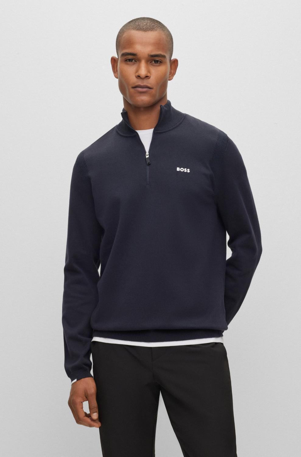 BOSS Green trui met ritskraag-89% katoen, 10% polyester, 1% elasthaan-HEREN TRUIEN & VESTEN-Blauw