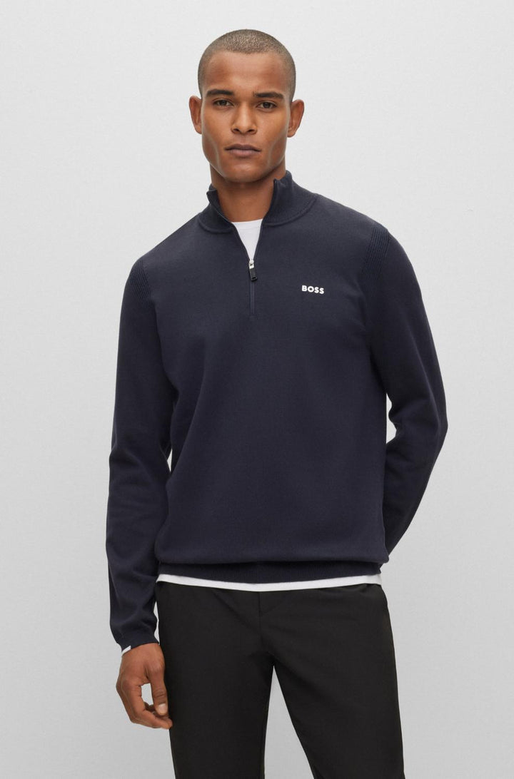 BOSS Green trui met ritskraag-89% katoen, 10% polyester, 1% elasthaan-HEREN TRUIEN & VESTEN-Blauw