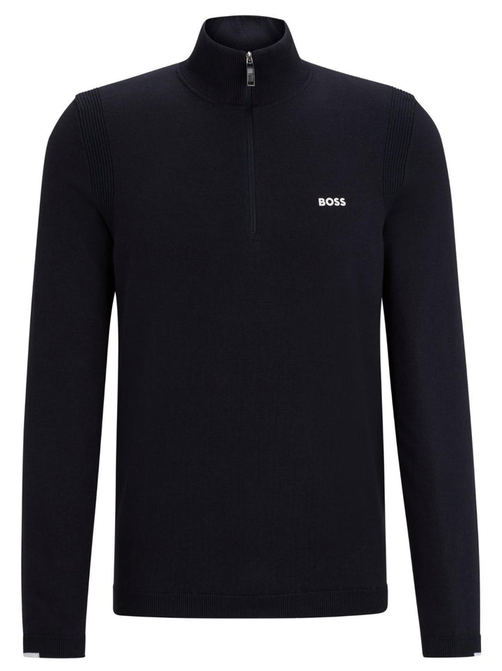 BOSS Green trui met ritskraag-89% katoen, 10% polyester, 1% elasthaan-HEREN TRUIEN & VESTEN-Blauw