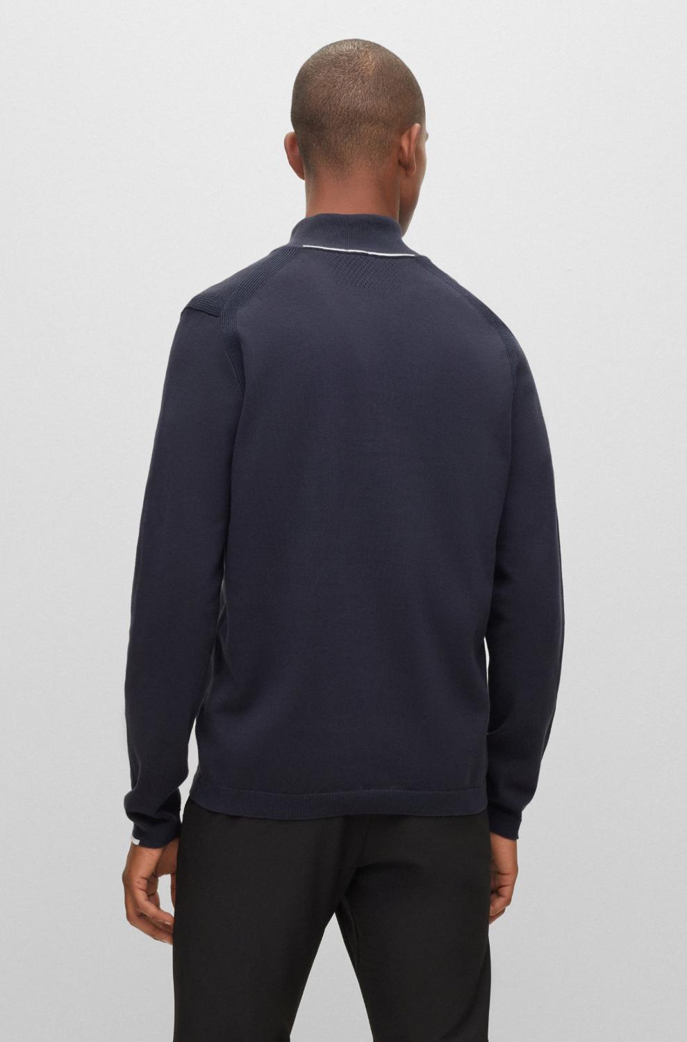 BOSS Green trui met ritskraag-89% katoen, 10% polyester, 1% elasthaan-HEREN TRUIEN & VESTEN-Blauw