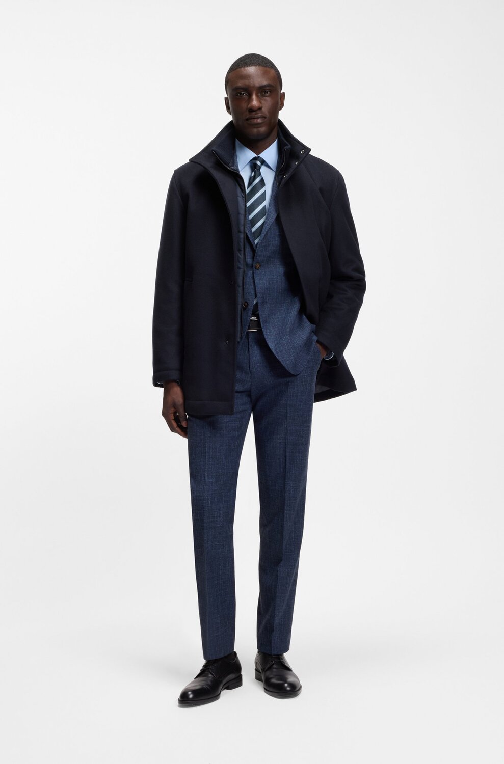 BOSS H-Coxtan-Bib Wollen Mantel – Blauw-90% wol, 10% kasjmier<br />Voering: 100% polyester-HEREN JASSEN & JACKS-Blauw