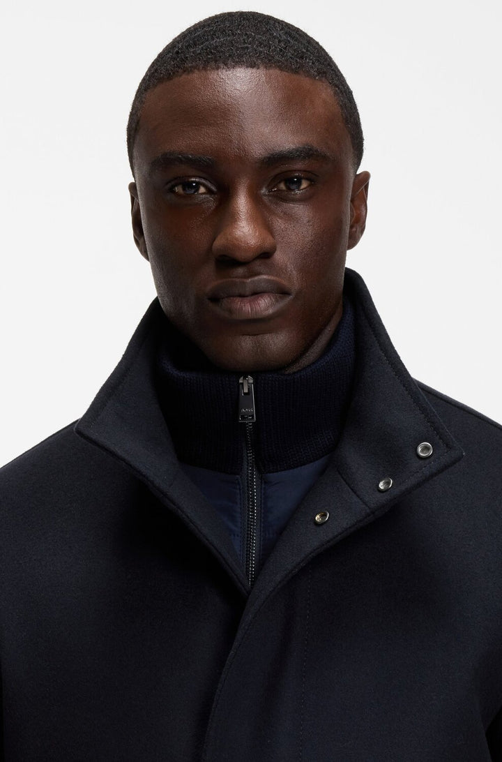 BOSS H-Coxtan-Bib Wollen Mantel – Blauw-90% wol, 10% kasjmier<br />Voering: 100% polyester-HEREN JASSEN & JACKS-Blauw