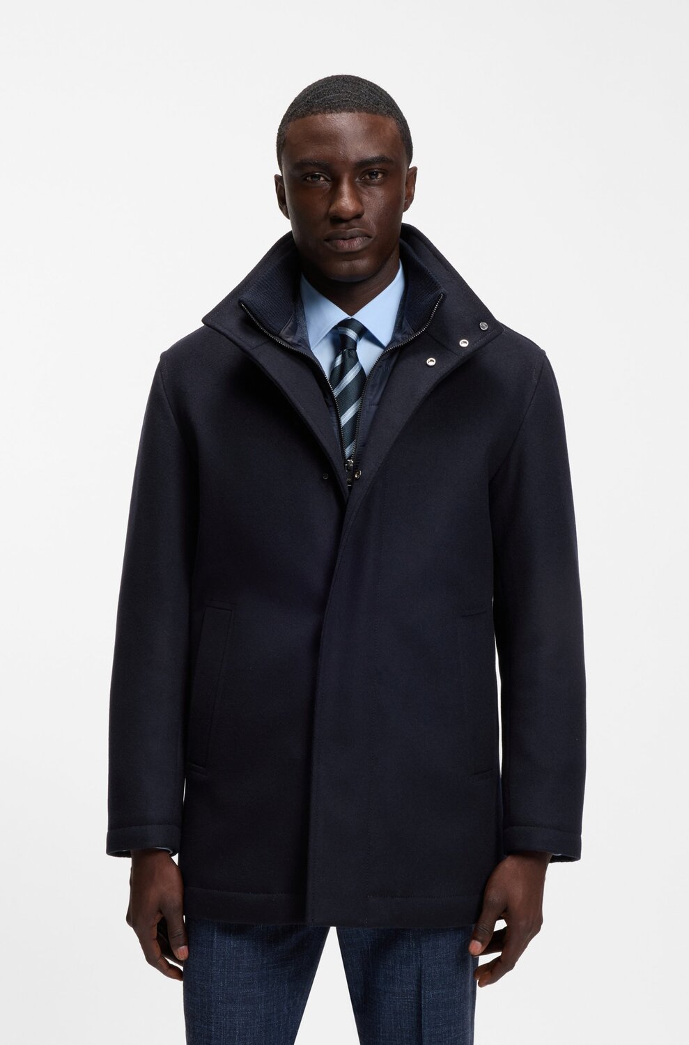 BOSS H-Coxtan-Bib Wollen Mantel – Blauw-90% wol, 10% kasjmier<br />Voering: 100% polyester-HEREN JASSEN & JACKS-Blauw