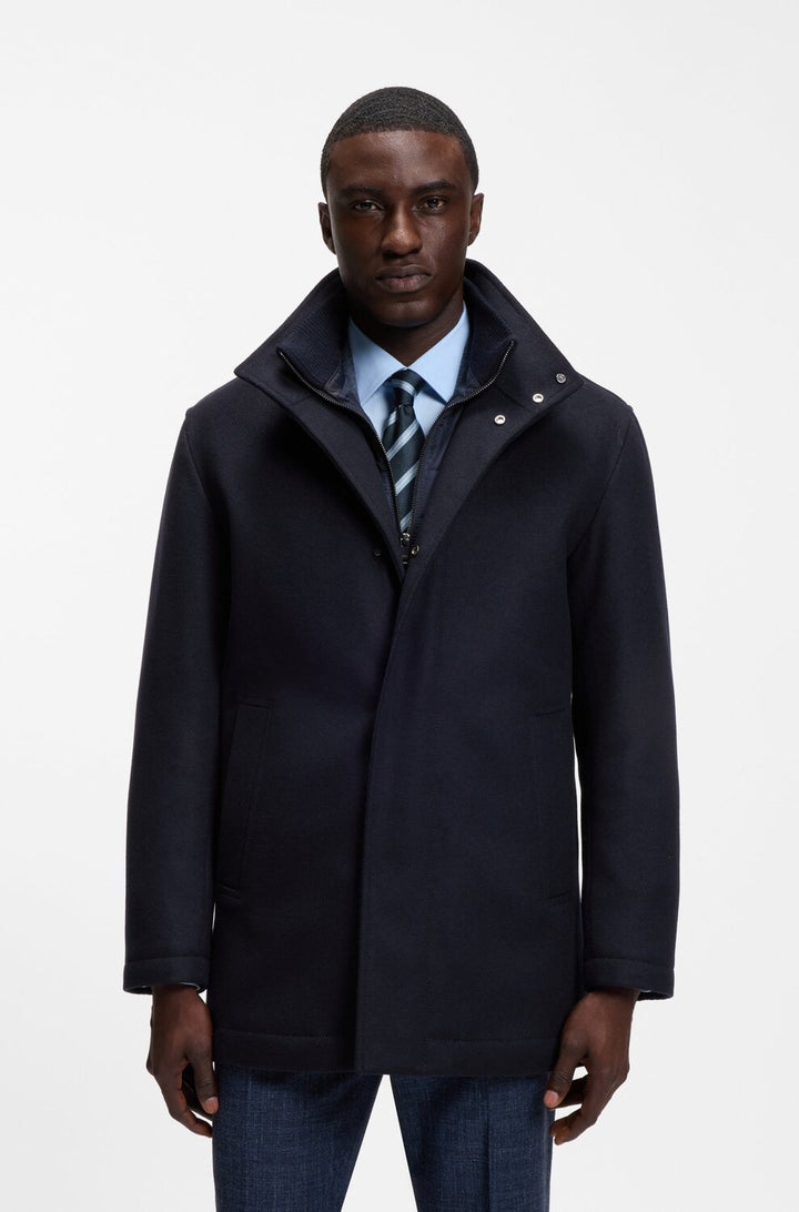 BOSS H-Coxtan-Bib Wollen Mantel – Blauw-90% wol, 10% kasjmier<br />Voering: 100% polyester-HEREN JASSEN & JACKS-Blauw