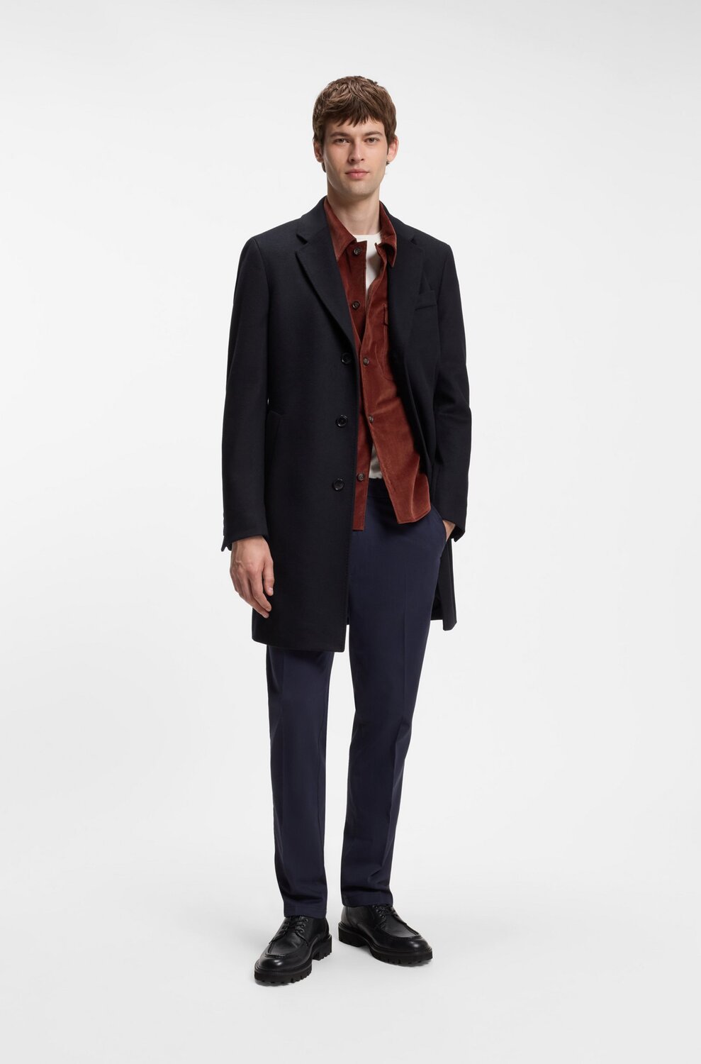 BOSS H-Hyde Mantel – Blauw-90% wol, 10% kasjmier-HEREN JASSEN & JACKS-Blauw
