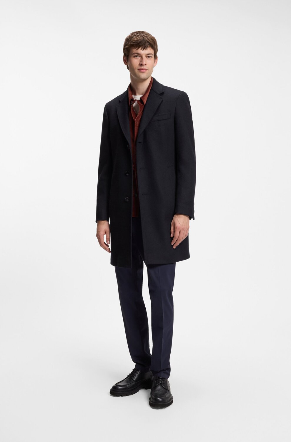 BOSS H-Hyde Mantel – Blauw-90% wol, 10% kasjmier-HEREN JASSEN & JACKS-Blauw