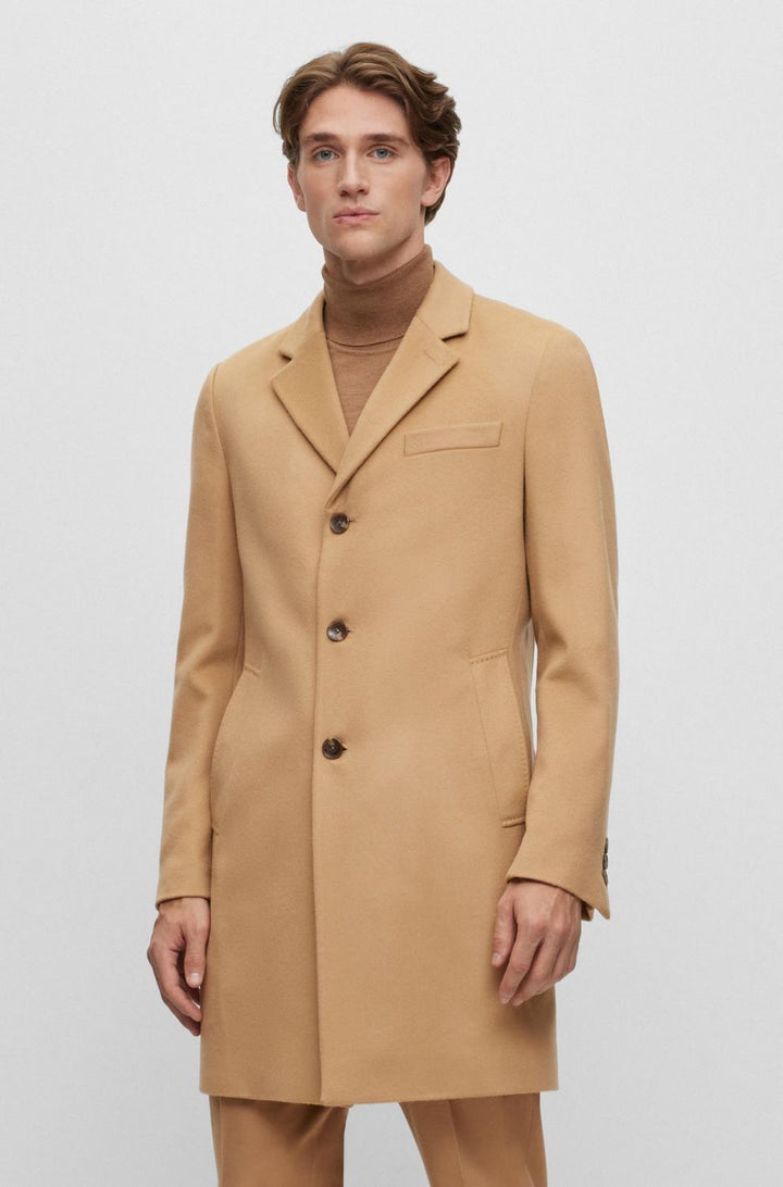 BOSS H‑Hyde Slim Fit Coat – Beige-90% wol, 10% kashmier-HEREN JASSEN & JACKS-Beige