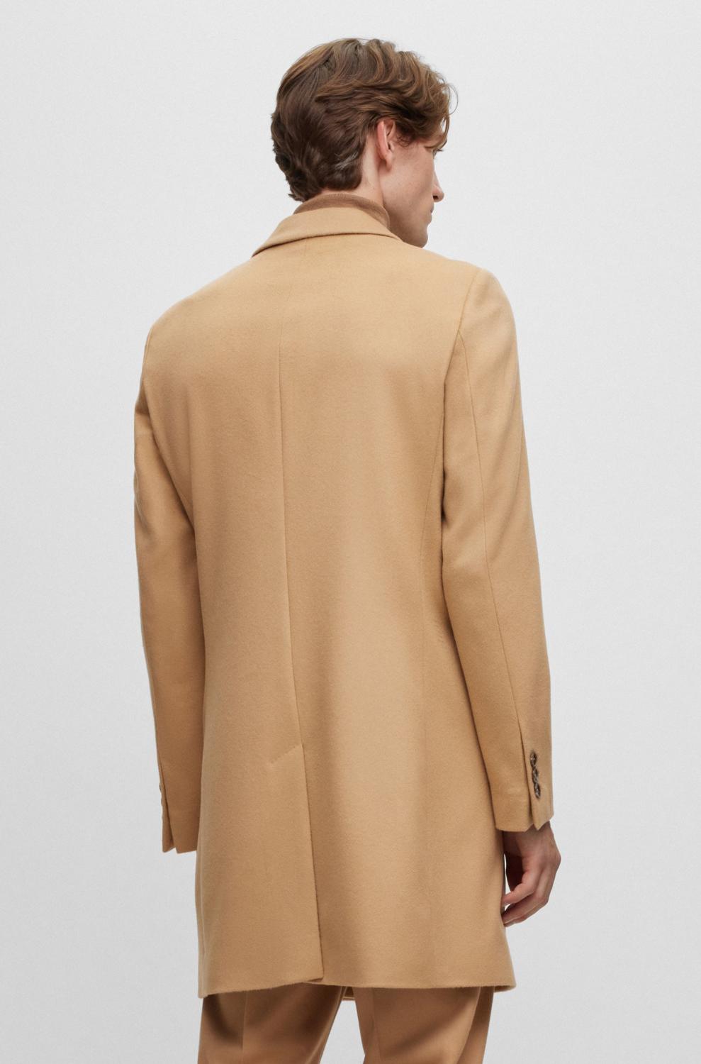 BOSS H‑Hyde Slim Fit Coat – Beige-90% wol, 10% kashmier-HEREN JASSEN & JACKS-Beige