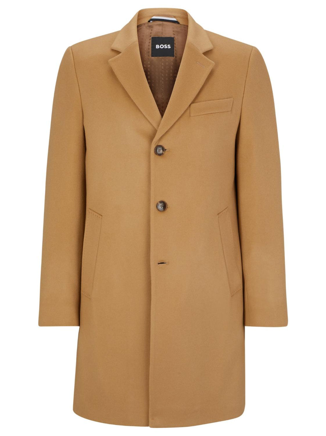 BOSS H‑Hyde Slim Fit Coat – Beige-90% wol, 10% kashmier-HEREN JASSEN & JACKS-Beige