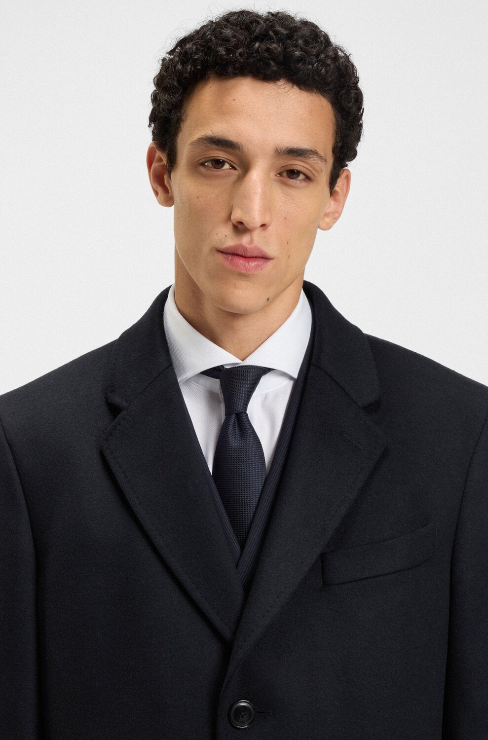 BOSS H‑Hyde Slim Fit Wool & Cashmere Coat – Blauw-90% wol, 10% kashmier-HEREN JASSEN & JACKS-Blauw