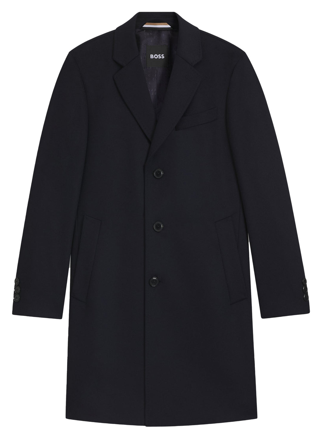 BOSS H‑Hyde Slim Fit Wool & Cashmere Coat – Blauw-90% wol, 10% kashmier-HEREN JASSEN & JACKS-Blauw