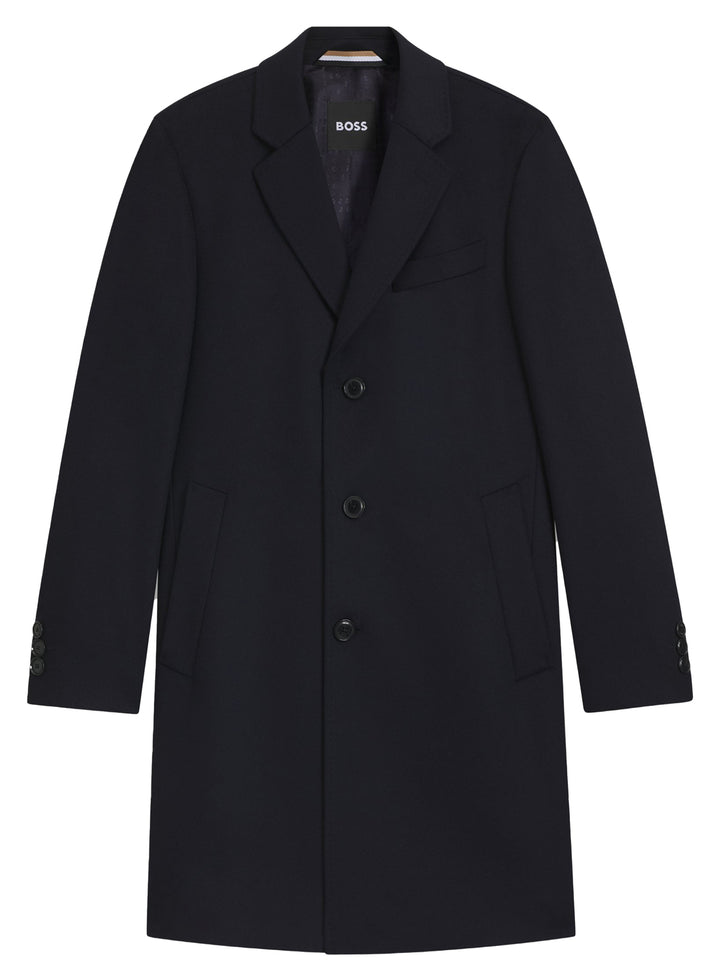 BOSS H‑Hyde Slim Fit Wool & Cashmere Coat – Blauw-90% wol, 10% kashmier-HEREN JASSEN & JACKS-Blauw
