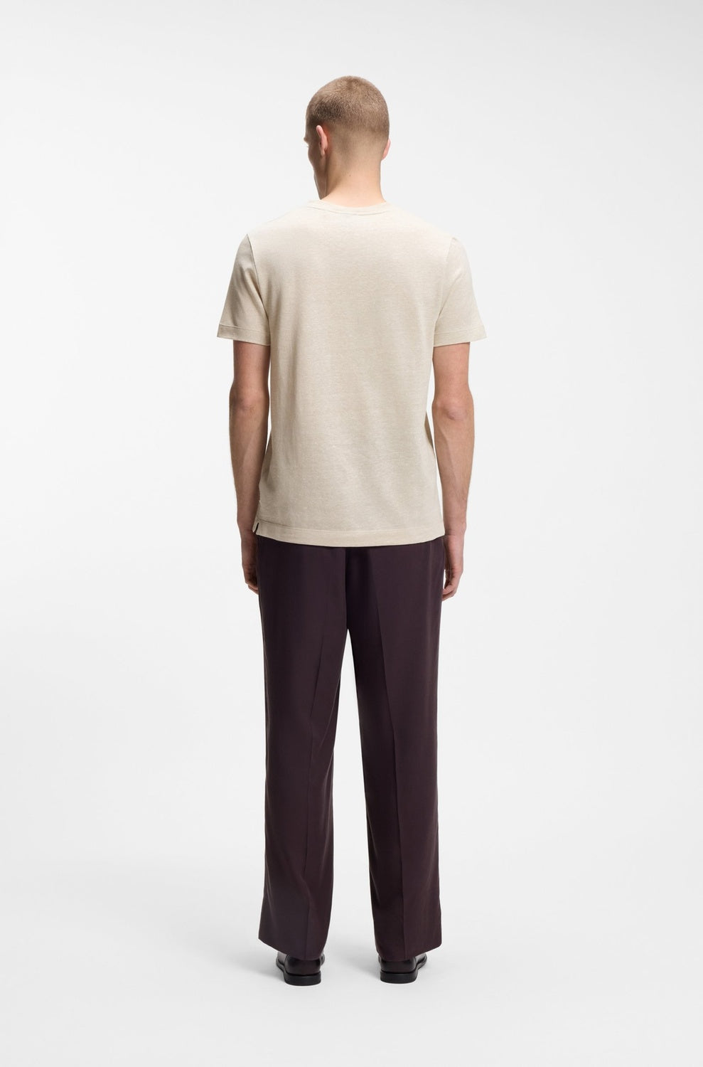 BOSS H-Thompson 235 T-shirt – Beige-50% linnen, 50% katoen-HEREN POLO'S & T-SHIRTS-Beige