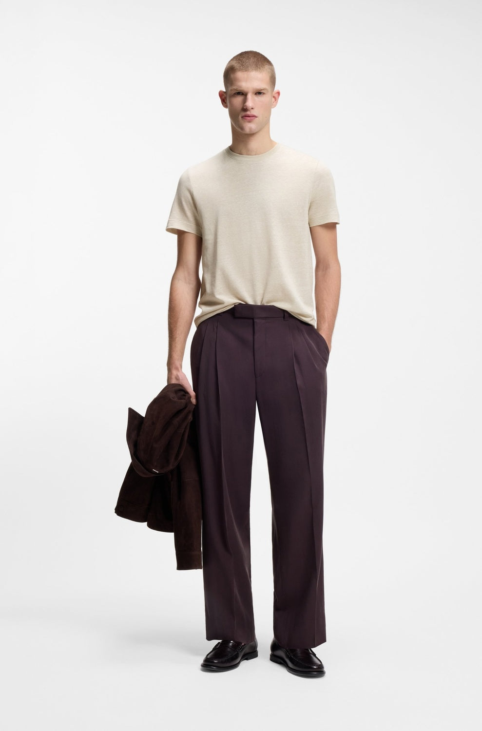 BOSS H-Thompson 235 T-shirt – Beige-50% linnen, 50% katoen-HEREN POLO'S & T-SHIRTS-Beige