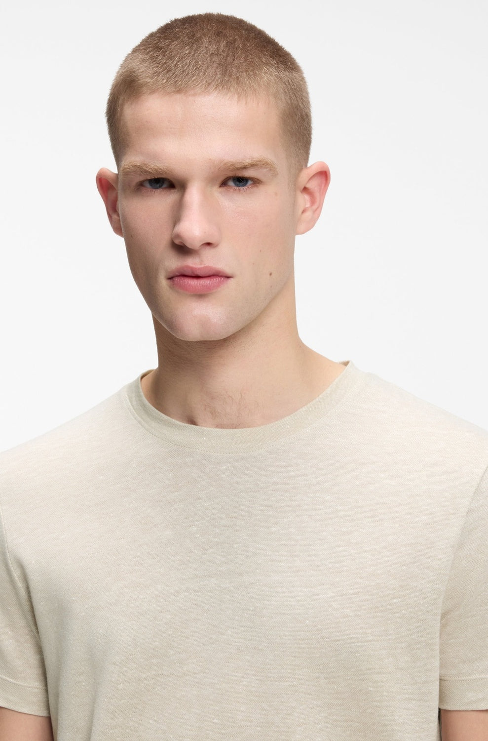 BOSS H-Thompson 235 T-shirt – Beige-50% linnen, 50% katoen-HEREN POLO'S & T-SHIRTS-Beige