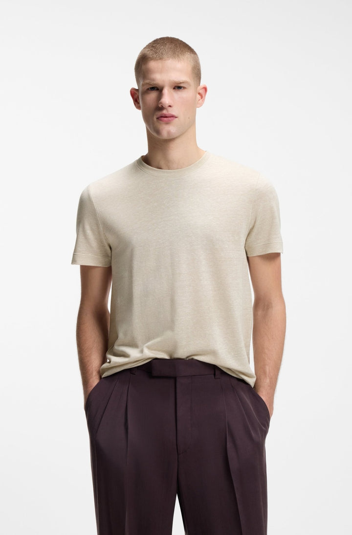 BOSS H-Thompson 235 T-shirt – Beige-50% linnen, 50% katoen-HEREN POLO'S & T-SHIRTS-Beige