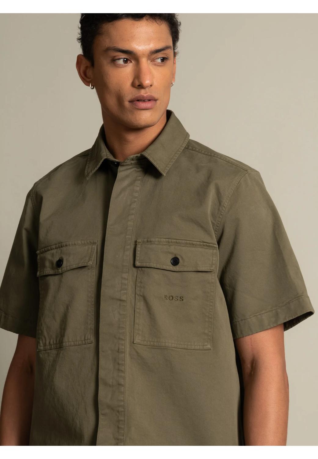 BOSS Lockino overshirt-97% katoen, 3% elasthaan-HEREN SHIRTS-Groen