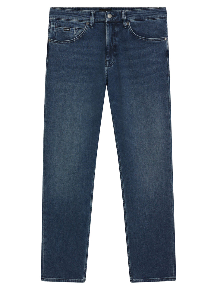 BOSS Maine Regular Fit Jeans – Blauw-98% katoen, 2% elastaan-HEREN BROEKEN-Blauw