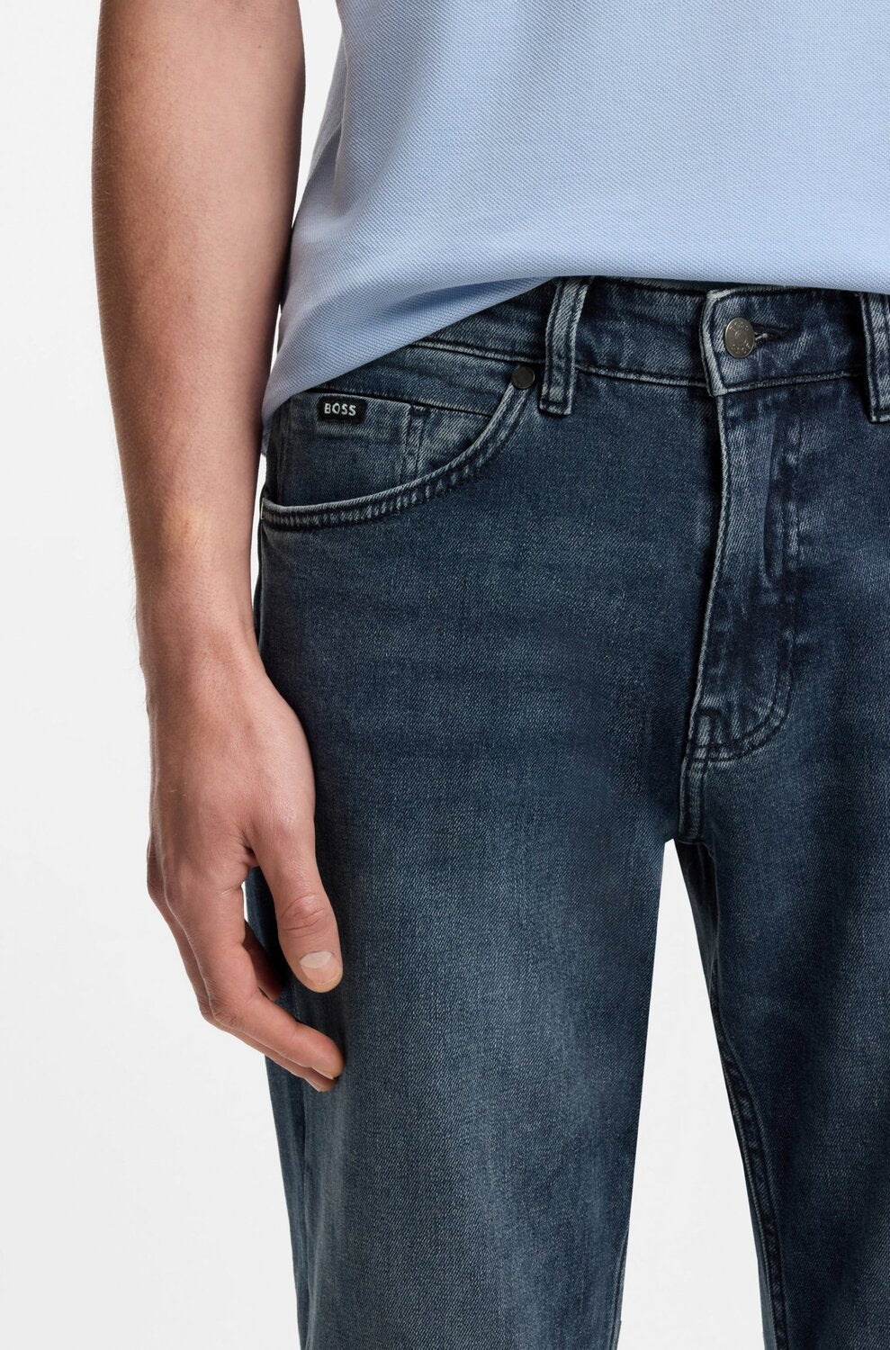 BOSS Maine Regular Fit Jeans – Blauw-98% katoen, 2% elastaan-HEREN BROEKEN-Blauw