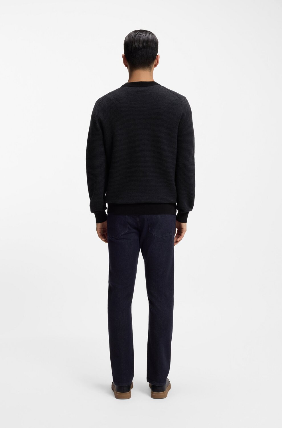 BOSS Orange Aspoki Gebreide Trui – Zwart-85% katoen, 15% kapok-HEREN TRUIEN & VESTEN-Zwart