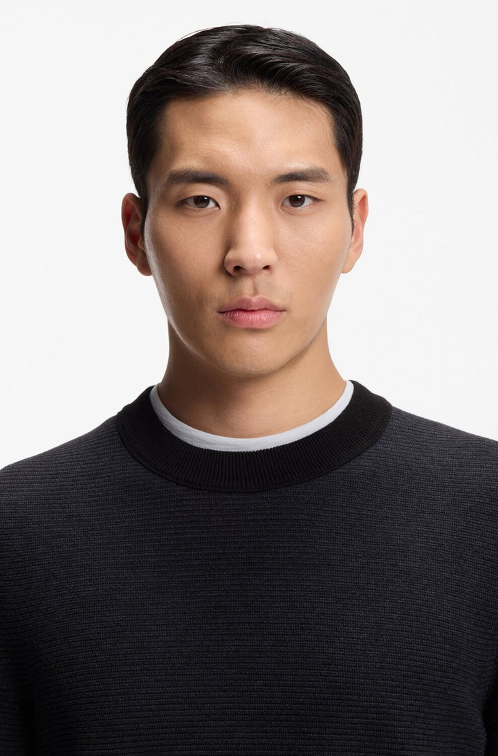 BOSS Orange Aspoki Gebreide Trui – Zwart-85% katoen, 15% kapok-HEREN TRUIEN & VESTEN-Zwart