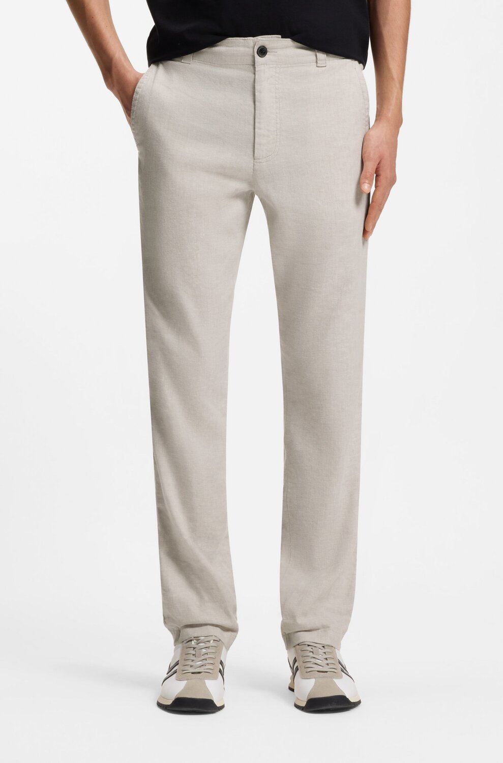 BOSS Orange Broek Sanderson linnenmix -75% linnen, 25% polyester-HEREN BROEKEN-Grijs
