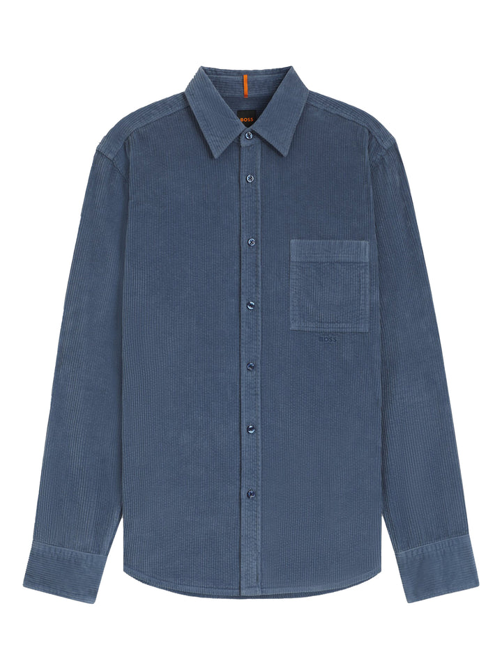 BOSS Orange Casual Shirt – Blauw-100% katoen-HEREN SHIRTS-Blauw